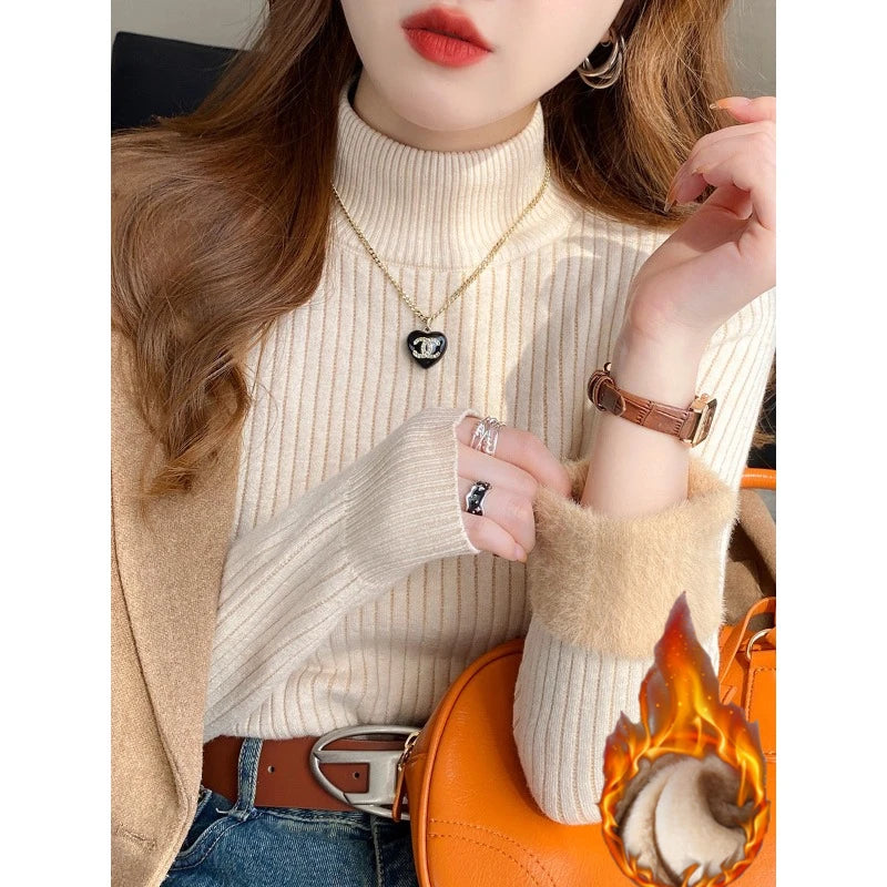 Women's Turtleneck Sweater – Thick Fleece Lined Thermal Knit Top
