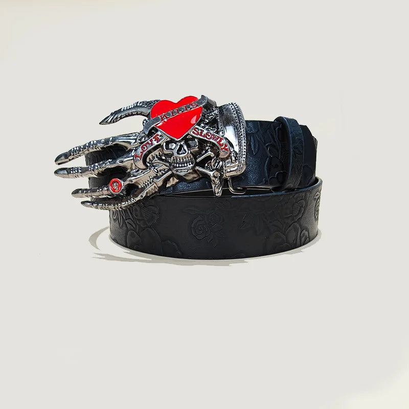 Punk Skull Belt, Unisex Gothic Y2K Skeleton Hand Design