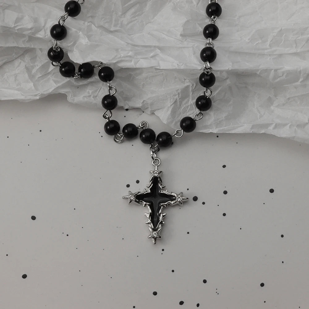 Gothic Pendant Necklace, Y2K Beaded Heart Design for Unisex Style