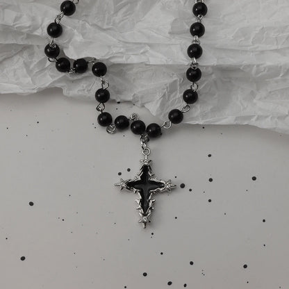 Gothic Pendant Necklace, Y2K Beaded Heart Design for Unisex Style