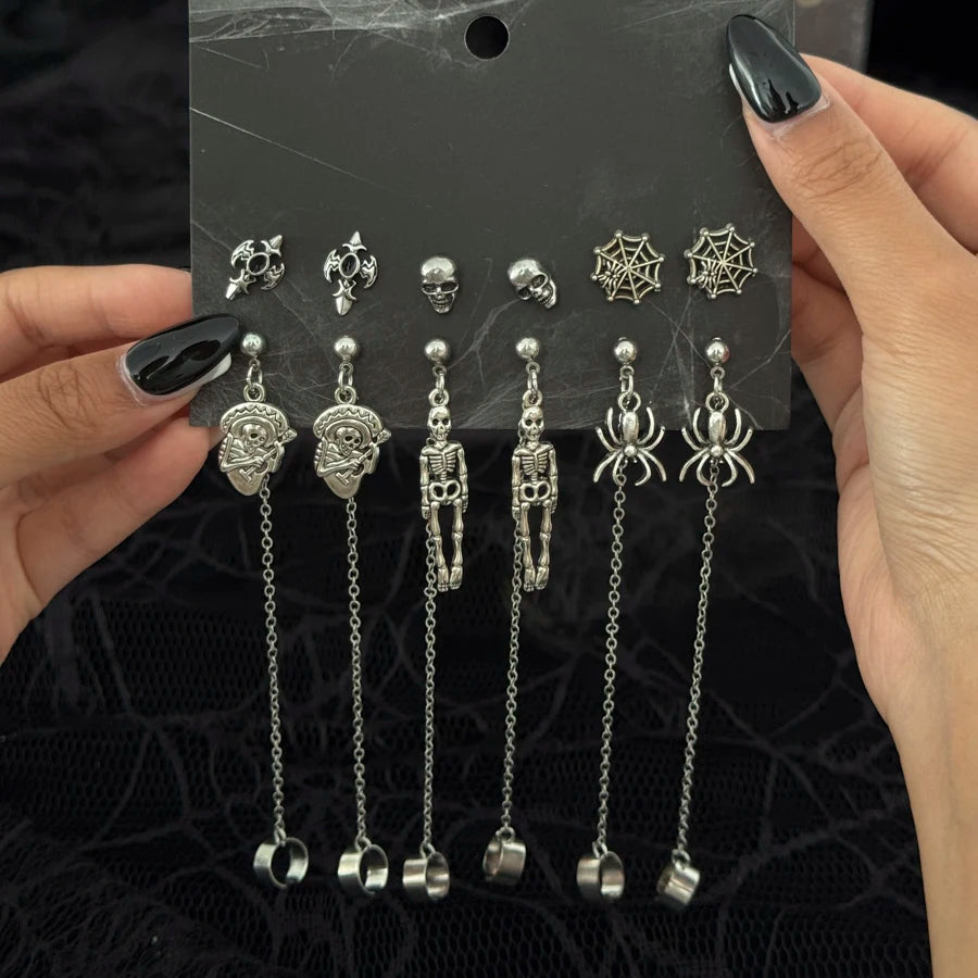 Halloween Gothic Earrings, Red Crystal Skull Drop Jewelry