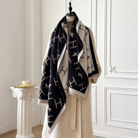 Women's Winter Scarf – Floral Printed Warm Shawl Wrap
