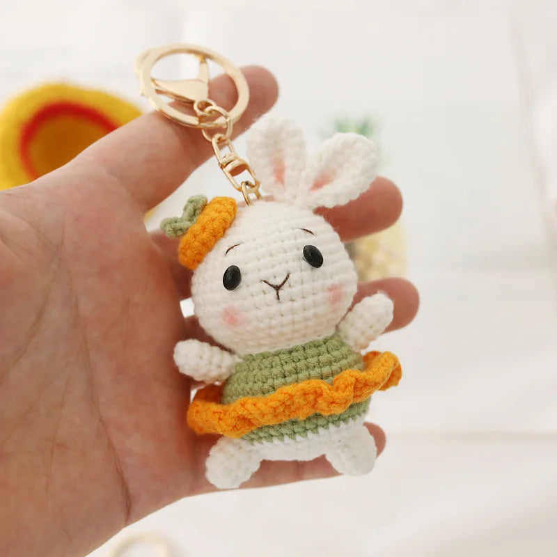 Crochet Rabbit Keychain Cute Knitted Animal Pendant for Bags and Keys