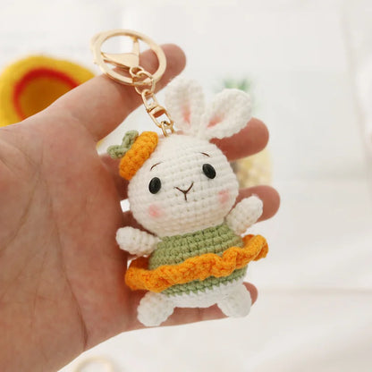 Crochet Rabbit Keychain Cute Knitted Animal Pendant for Bags and Keys