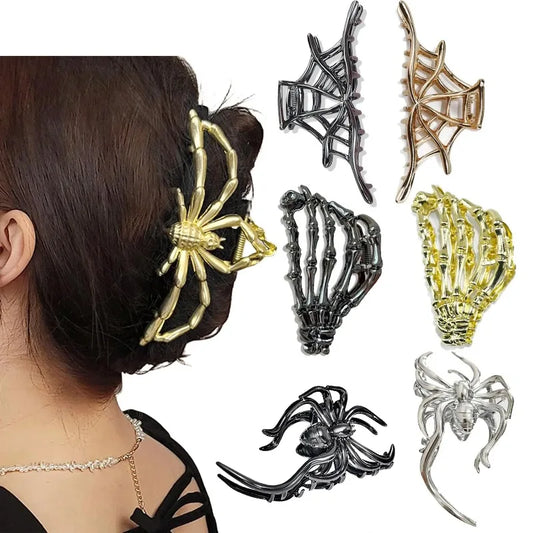 Halloween Hair Claw Clips, Spider Skeleton Barrette for Women