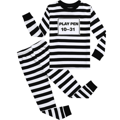 Kids Skeleton Costume Halloween Skull Pajamas Top and Pants Set