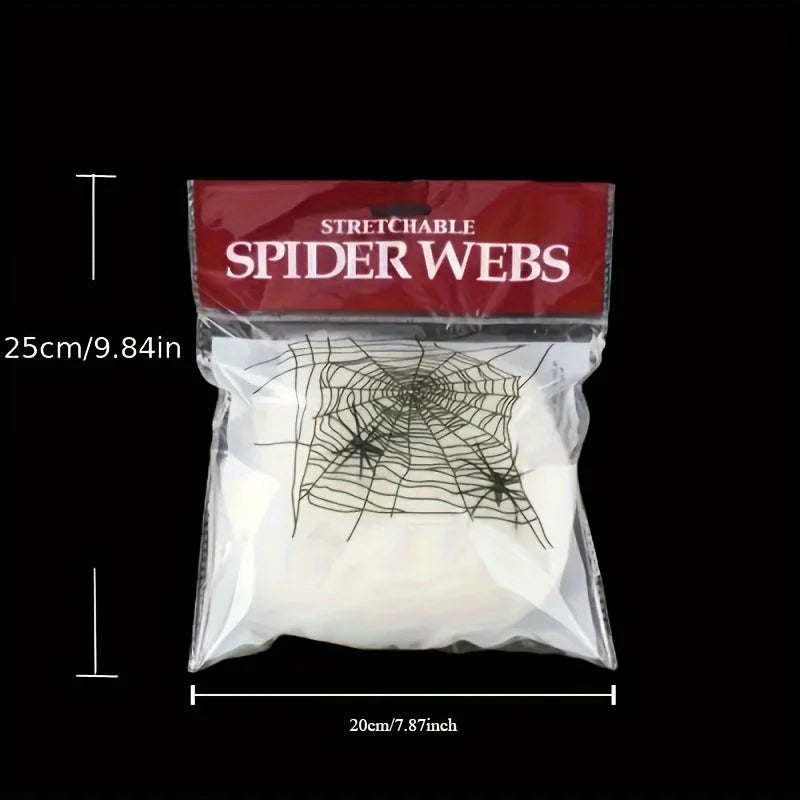 Halloween Spider Web Decoration with 2 Spiders, Stretchable Cobwebs