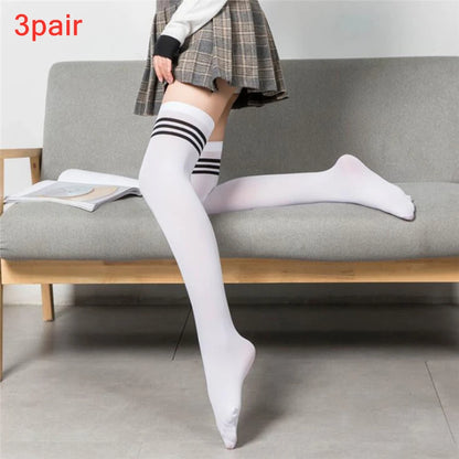 Women's Over The Knee Socks, Striped Long Tube Stockings