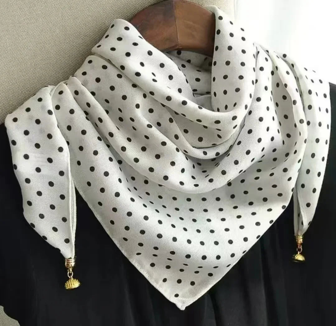 Silk Scarf for Women with Magnetic Buckle, Printed Square Design