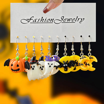 Halloween Earrings, Gothic Drop Earrings 10-Piece Pumpkin Ghost Set