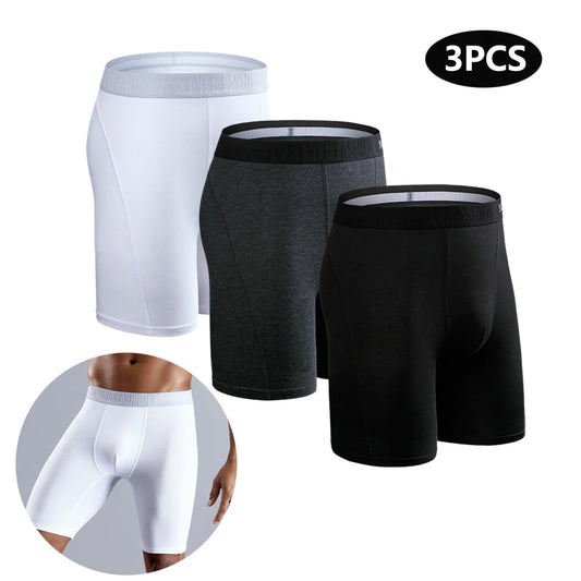 Men's Boxer Shorts 3-Pack Cotton Long Leg Underwear S-XXL