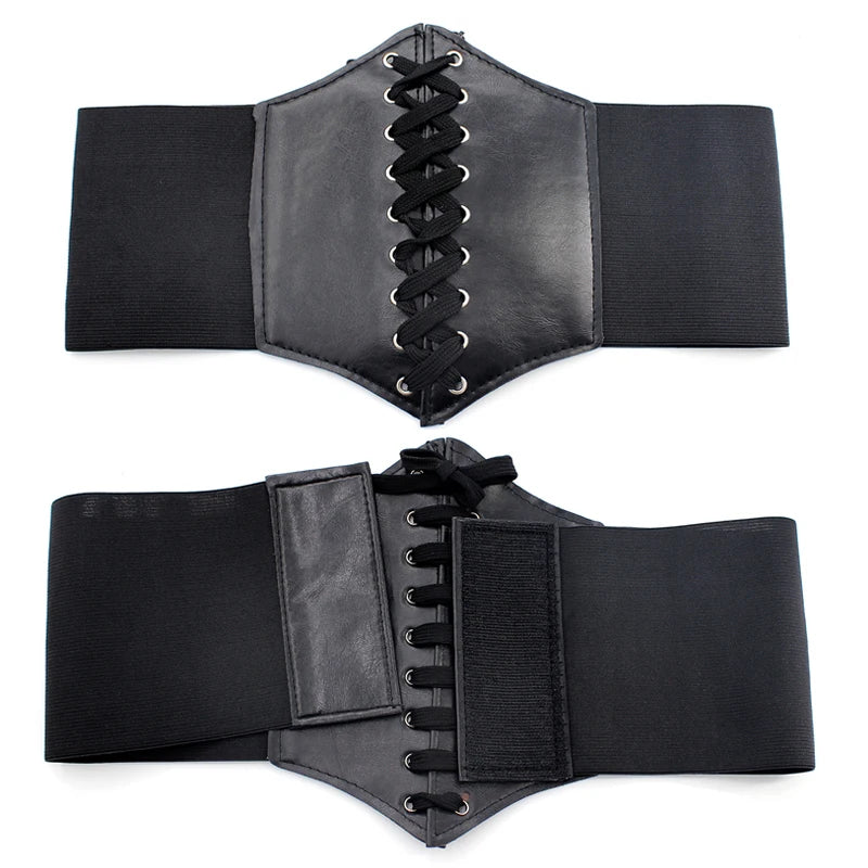 Wide Waist Belt for Women, Black PU Corset Belt for Dresses