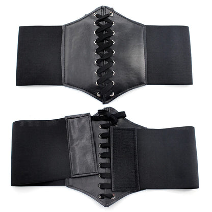 Wide Waist Belt for Women, Black PU Corset Belt for Dresses