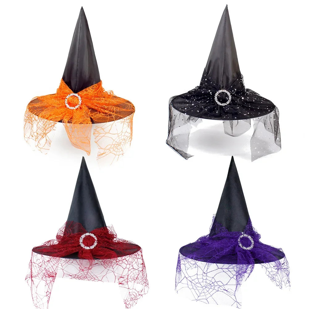 Halloween Witch Hat Gauze Costume Headwear for Adults & Children