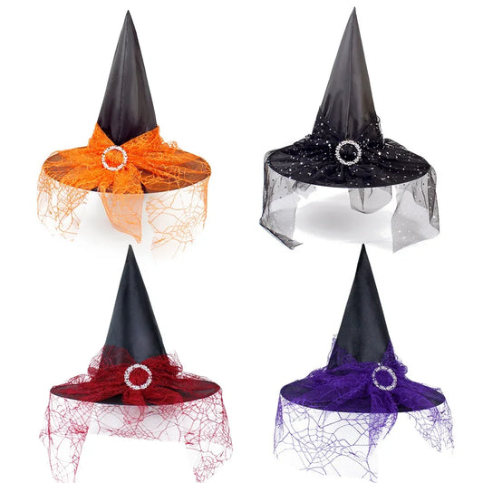 Halloween Witch Hat Gauze Costume Headwear for Adults & Children