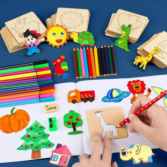 Wooden Painting Stencils  20pcs Kids Drawing & Craft Set