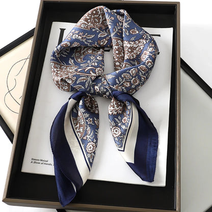 Women’s Square Scarf 70x70cm – Silk Feel Printed Hair Wrap
