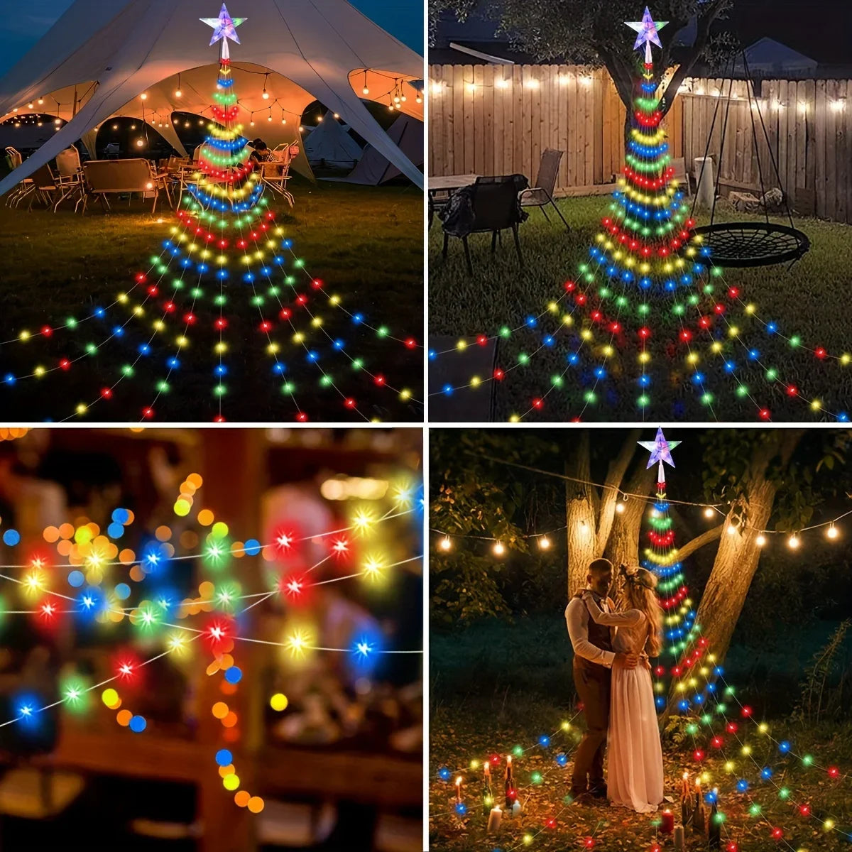 Christmas Star String Lights, Solar Waterfall LED Lights