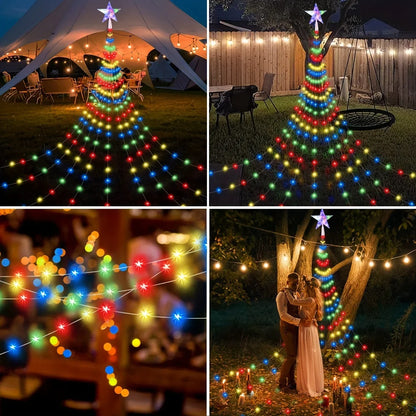 Christmas Star String Lights, Solar Waterfall LED Lights