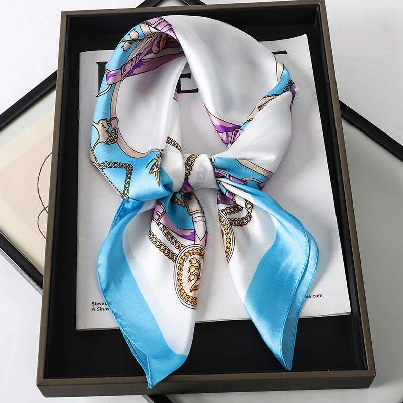 Women’s Square Scarf 70x70cm – Silk Feel Printed Hair Wrap