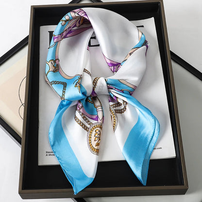 Women’s Square Scarf 70x70cm – Silk Feel Printed Hair Wrap