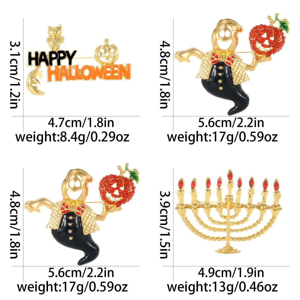 Ghost Brooch Halloween Rhinestone Lapel Pin for Men and Women