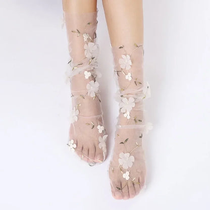 Women's Lace Socks, Sheer Floral Mesh Ankle Socks