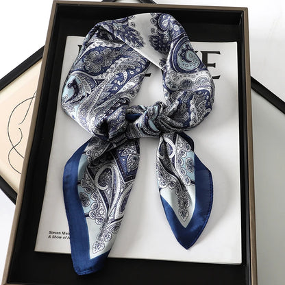 Silk Square Scarf 70x70cm Floral Satin Wrap for Women