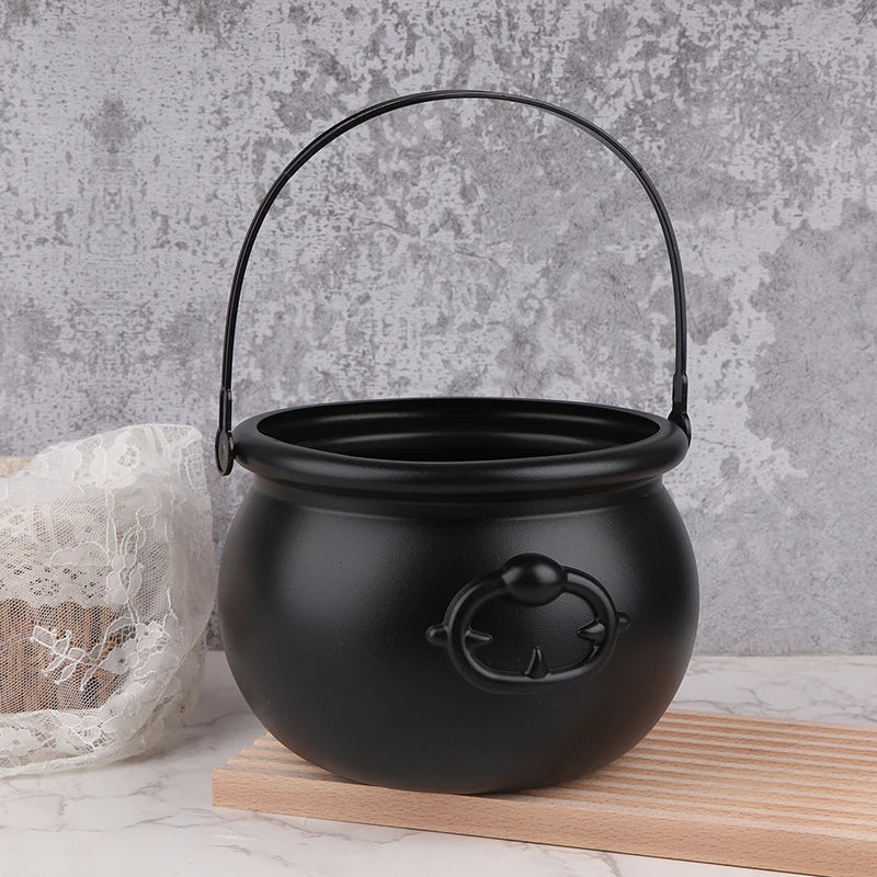 Halloween Cauldron Decoration, Plastic Candy Bucket with Handle