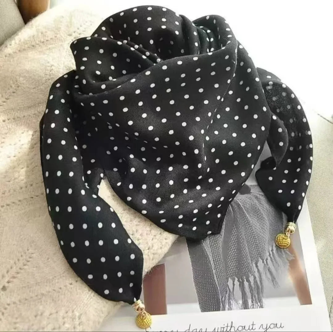 Silk Scarf for Women with Magnetic Buckle, Printed Square Design