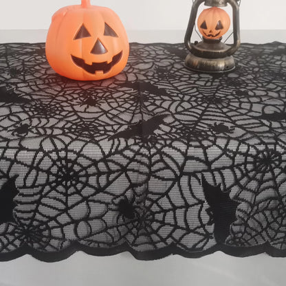 Halloween Tablecloth, Lace Bat and Skull Pattern Rectangular Decor