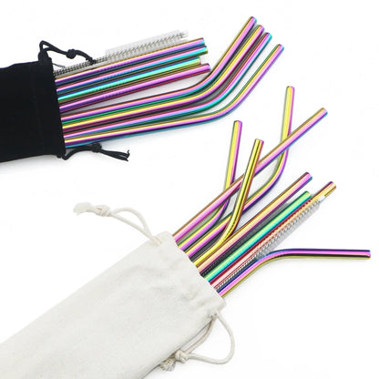 Reusable Stainless Steel Straws Set with Cleaning Brush