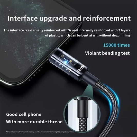 240W USB C Cable with LED Display – 5A Nylon Fast Charging
