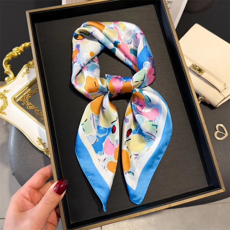 Silk Square Scarf 70x70cm Floral Satin Wrap for Women