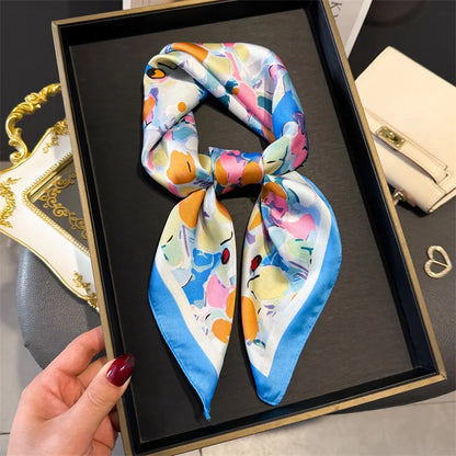 Silk Square Scarf 70x70cm Floral Satin Wrap for Women