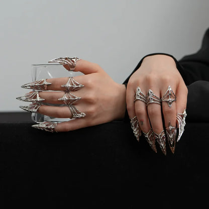 Gothic Bone Ring, Punk Metal Fingertip Jewelry for Cosplay