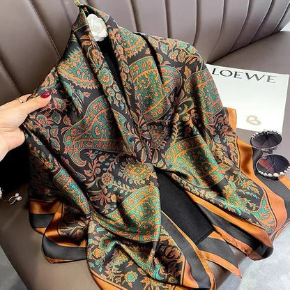 Women's Square Scarf 110x110cm Silk Feel Horse Print Shawl
