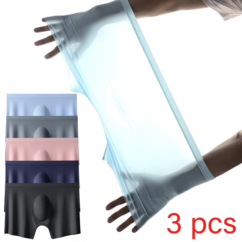 Men's Boxer Briefs Seamless Ice Silk Summer Underwear 3-Pack