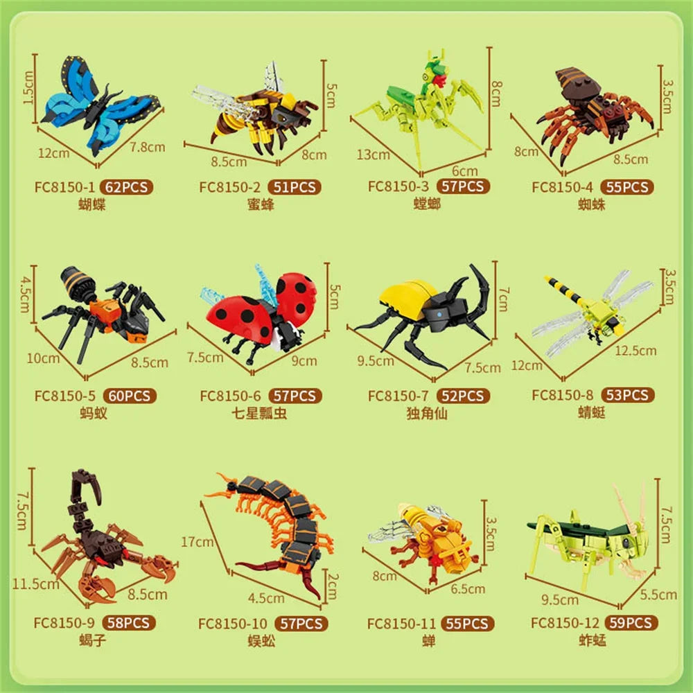 Insect Building Blocks Set DIY Animal Building Toy for Kids