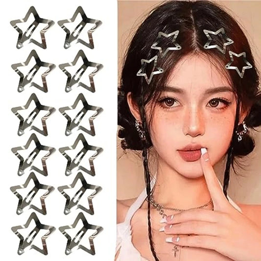 Silver Star Hair Clips for Girls Metal Snap Barrettes