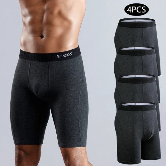 Men's Boxer Shorts 4-Pack Cotton Long Leg Underwear S-XXL