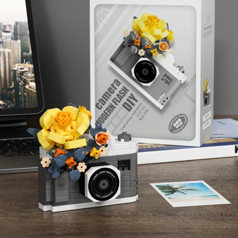 Camera Building Block Set, Retro Flower Model Educational Toy