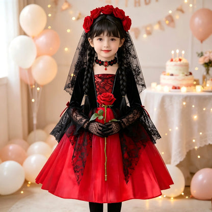 Girls Halloween Costume, Gothic Witch Tutu Dress with Lace