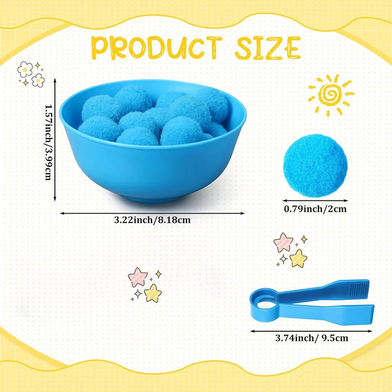 Counting and Sorting Toy with Pom Poms, Bowls and Tweezers