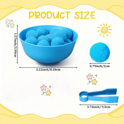 Counting and Sorting Toy with Pom Poms, Bowls and Tweezers