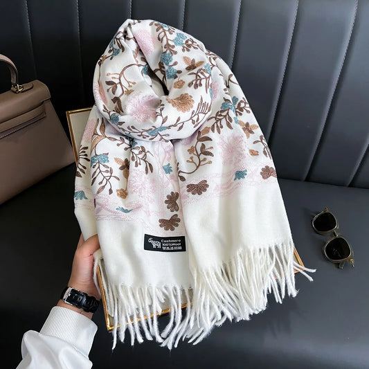 Women's Winter Scarf – Floral Warm Pashmina Shawl Wrap