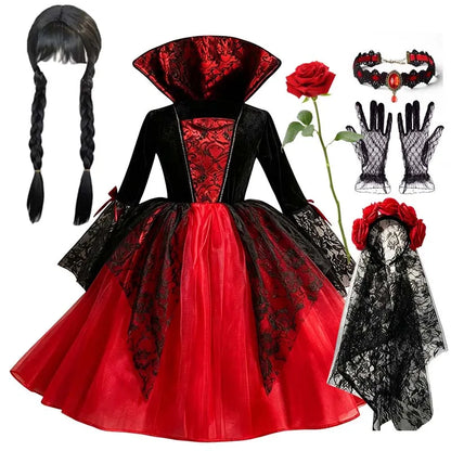 Girls Halloween Costume, Gothic Witch Tutu Dress with Lace