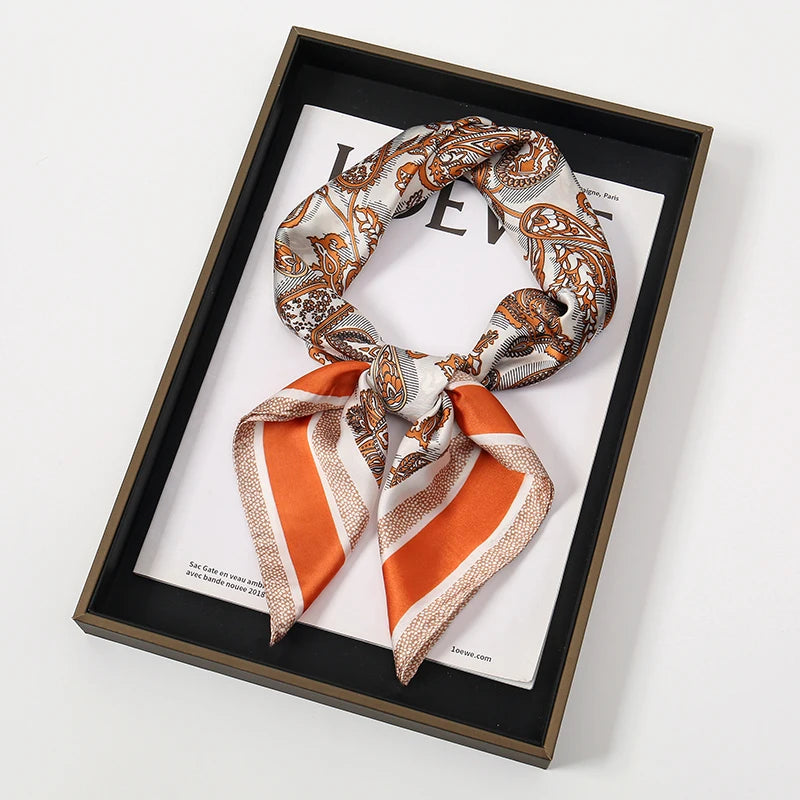 Silk Square Scarf 70x70cm Floral Satin Wrap for Women