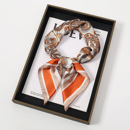 Silk Square Scarf 70x70cm Floral Satin Wrap for Women