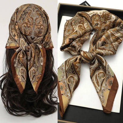 Silk Square Scarf 70x70cm Floral Satin Wrap for Women